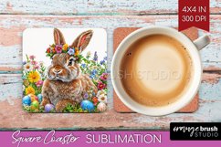 Easter Bunny Square Coaster - Easter Coaster PNG Sublimation Product Image 1