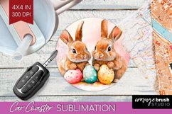 Easter Bunny Car Coaster - Easter Coaster PNG Sublimation Product Image 1