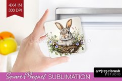 Easter Bunny Magnet Sublimation - Easter Square Magnet PNG Product Image 1