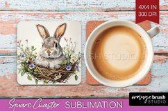Easter Bunny Square Coaster - Easter Coaster PNG Sublimation Product Image 1