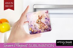 Easter Bunny Magnet Sublimation - Easter Square Magnet PNG Product Image 1