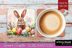 Easter Bunny Square Coaster - Easter Coaster PNG Sublimation Product Image 1