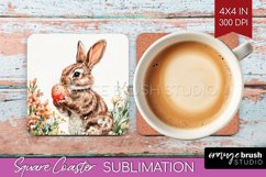 Easter Bunny Square Coaster - Easter Coaster PNG Sublimation Product Image 1