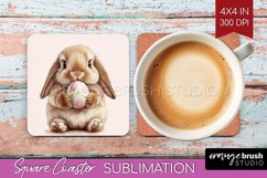 Easter Bunny Square Coaster - Easter Coaster PNG Sublimation Product Image 1