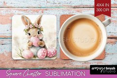 Easter Bunny Square Coaster - Easter Coaster PNG Sublimation Product Image 1