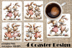Happy Easter Square Coaster Sublimation. Funny bunny Product Image 1