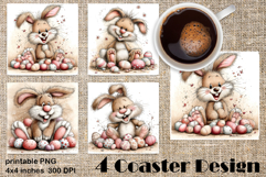 Happy Easter Square Coaster Sublimation. Funny bunny Product Image 1
