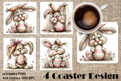 Happy Easter Square Coaster Sublimation. Funny bunny Product Image 1