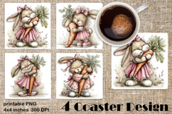 Happy Easter Square Coaster Sublimation. Funny bunny Product Image 1