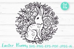 Easter Bunny and Spring Flowers Round Sign SVG Cut File