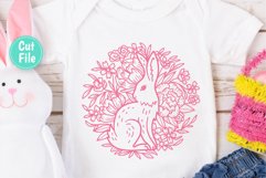 Easter Bunny and Spring Flowers Round Sign SVG Cut File For Baby Onesie