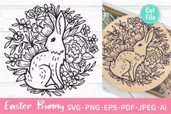 Easter Bunny and Spring Flowers Round Sign SVG Cut File for Door Welcome Sign