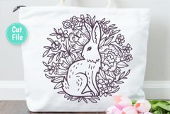 Easter Bunny and Spring Flowers Round Sign SVG Cut File for Tote Bag