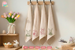 Easter Bunny SVG Bundle 6 Cute Designs: Adorable Rabbits Holding Carrot, Basket of Eggs, Big Bow, Flower Crown, Jumping Bunny with Flowers | SVG PNG DXF EPS AI Files | Cricut Silhouette Cut Files Ready | Easter Crafts for Tote Bags Mugs Shirts | Tasty Cak