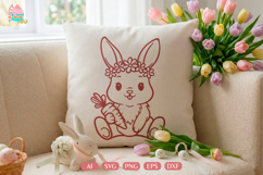 Easter Bunny SVG Bundle 6 Cute Designs: Adorable Rabbits Holding Carrot, Basket of Eggs, Big Bow, Flower Crown, Jumping Bunny with Flowers | SVG PNG DXF EPS AI Files | Cricut Silhouette Cut Files Ready | Easter Crafts for Tote Bags Mugs Shirts | Tasty Cak