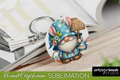 Easter Bunny Gnome Keychain Sublimation Design - Round PNG