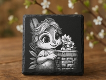 9 Cute Spring Easter Bunny Slate Coaster Engraving Designs Product Image 9