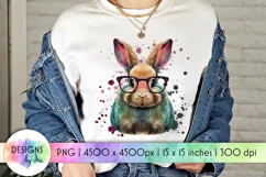 Bunny Sublimation | Cute Bunny with Glasses PNG Product Image 1