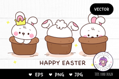 Cute bunny clipart in flower pot kawaii animals easter Product Image 1