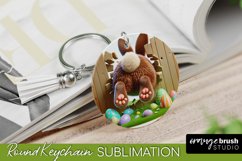 Easter Bunny Round Keychain Sublimation Design PNG Keyring