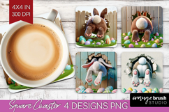 Easter Bunny Square Coaster - Bunny Butt Coaster PNG Product Image 1
