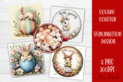 Happy Easter bunny Square Coaster Sublimation Product Image 1