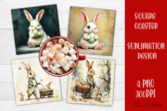 Happy Easter bunny Square Coaster Sublimation Product Image 1
