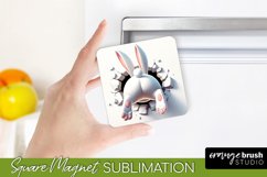 Easter Bunny Square Magnet Sublimation PNG 3D Hole in Wall