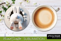 Easter Bunny Sublimation Coaster - Round PNG 3D Hole in Wall