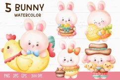 Easter watercolor Cute Bunny kawaii clipart farm animal pet Product Image 1