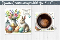 Square Coaster | Easter Bunny with Eggs Product Image 1