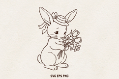 Easter Bunny Illustration | Cute Spring Rabbit Line SVG Product Image 1