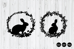 Spring Rabbit Floral Wreath SVG, Easter Bunny SVG Product Image 1