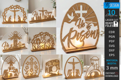 Easter Candle Holder Laser Cut Bundle | He Is Risen Sign SVG Product Image 1