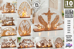 Christian Candle Holders Laser Cut Bundle | He Is Risen SVG Product Image 1