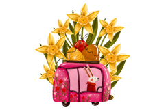 Easter Bunny Car Clipart Set, Spring Rabbit JPG Bundle, Pink Product Image 8