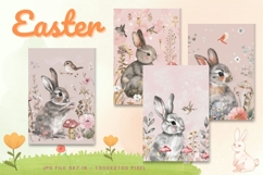 Easter Bunny Card Flower Rabbit Greeting Printable Card_27 Product Image 1