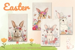 Easter Bunny Card Flower Rabbit Greeting Printable Card_59 Product Image 1