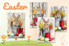 Easter Bunny Card Flower Rabbit Greeting Printable Card_5 Product Image 1
