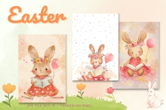 Easter Bunny Card Flower Rabbit Greeting Printable Card_122 Product Image 1