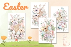 Easter Bunny Card Flower Rabbit Greeting Printable Card_78 Product Image 1