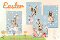 Easter Bunny Card Flower Rabbit Greeting Printable Card_10 Product Image 1