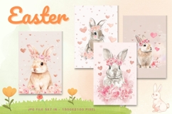 Easter Bunny Card Flower Rabbit Greeting Printable Card_20 Product Image 1