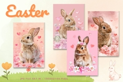 Easter Bunny Card Flower Rabbit Greeting Printable Card_6 Product Image 1