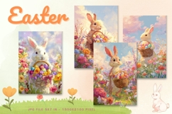 Easter Bunny Card Flower Rabbit Greeting Printable Card_65 Product Image 1