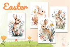 Easter Bunny Card Flower Rabbit Greeting Printable Card_103 Product Image 1