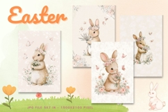 Easter Bunny Card Flower Rabbit Greeting Printable Card_73 Product Image 1
