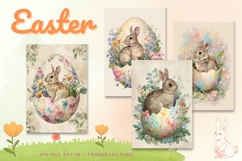 Easter Bunny Card Flower Rabbit Greeting Printable Card_61 Product Image 1
