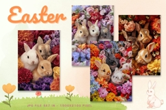 Easter Bunny Card Flower Rabbit Greeting Printable Card_82 Product Image 1