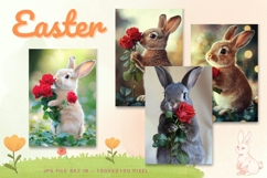 Easter Bunny Card Flower Rabbit Greeting Printable Card_65 Product Image 1